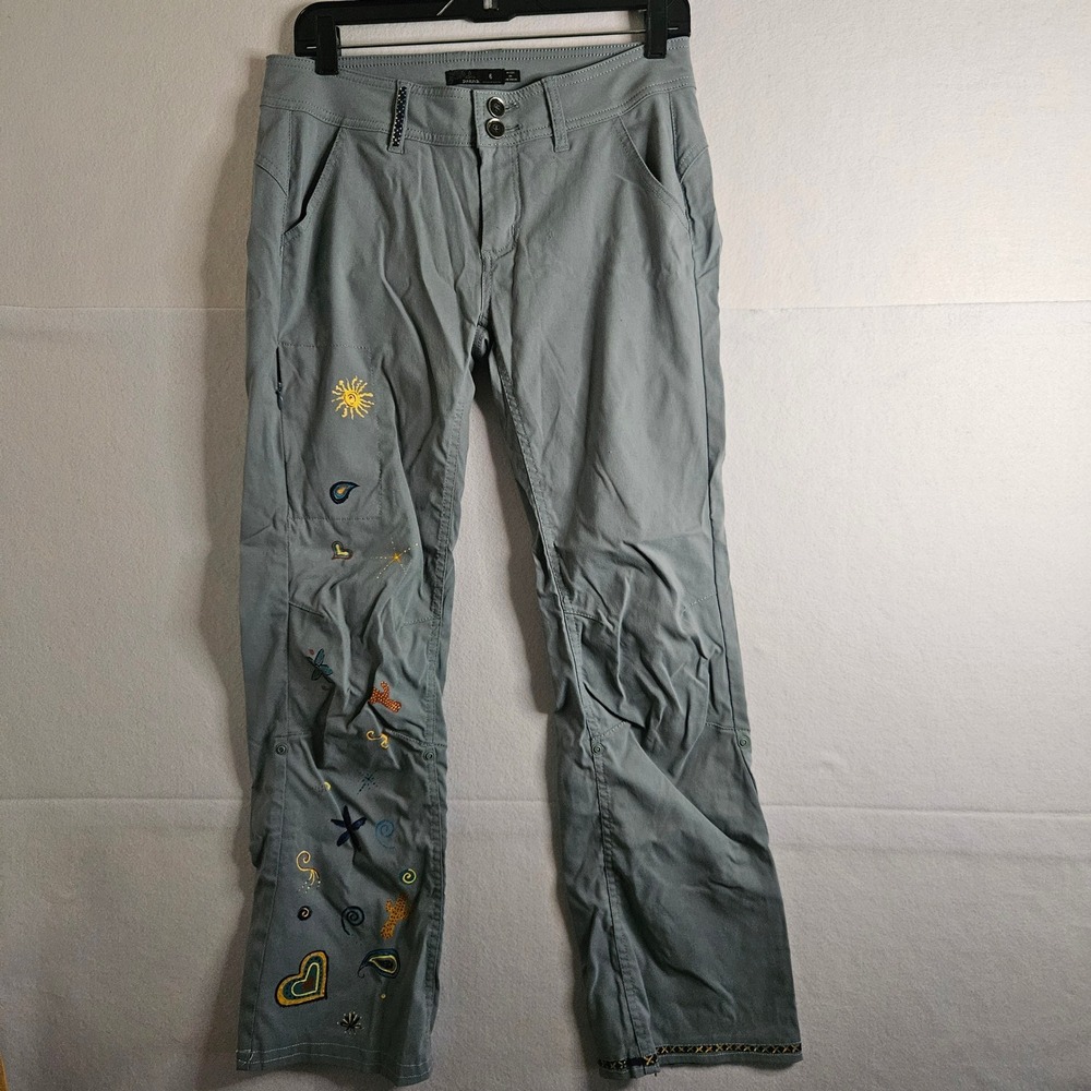 Prana Women 6 Regular Hiking Pants Green Gray Customized‎ Sun Heart Festival